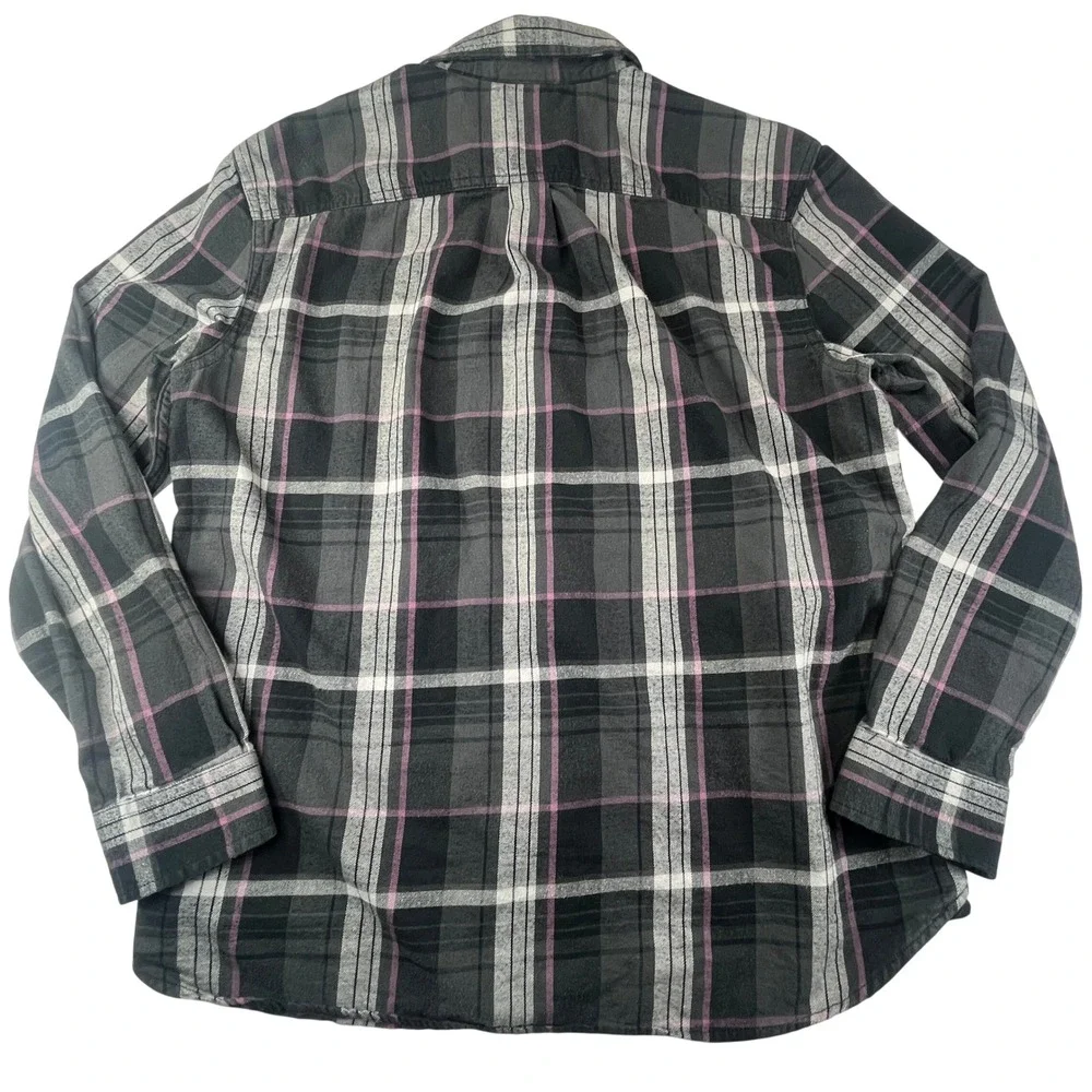 The North Face Arroyo Flannel Shirt Mens L Black‎ Grey Plaid Cotton Button Up